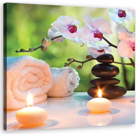 Tableau décoratif Orchidée pierres Spa 40x40 (1/5)