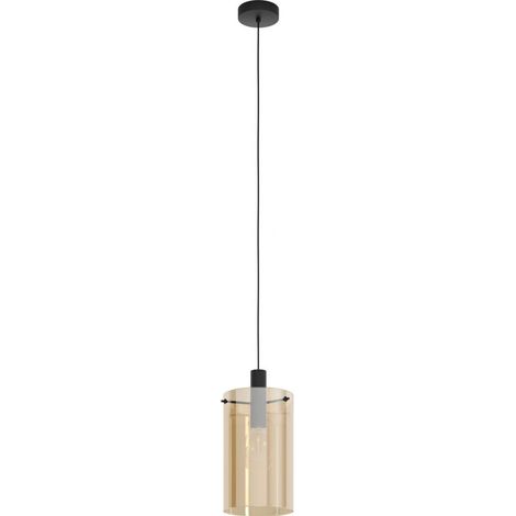 Eglo Iluminación Lámpara colgante de techo de cristal Polverara Acero Negro/Vidrio ámbar 1XE27 18ø