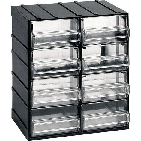 Dmora Cajonera de 8 cajones, organizador de almacenamiento con cajones transparentes, 100% Made in Italy, 19x15h23 cm, color negro, con embalaje reforzado