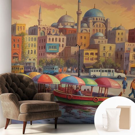 Tapete Vliestapete mit Kleber - trendige Wanddeko - elegant Fototapete für Wohnzimmer - Schlafzimmer Städtische Küste 250x250 cm (1/5)