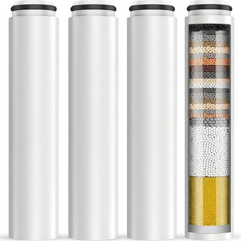 Lot de 4 cartouches de filtre de rechange pour pommeau de douche, compatible avec les cartouches de douche, adoucisseur d'eau dure, élimine le chlore et les métaux lourds pour soins de la peau et des (1/5)