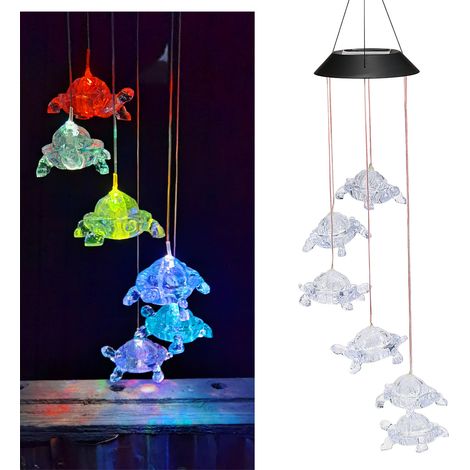 Suspension carillon éolien solaire à 6 tortues, IP44, flash lent coloré, convient pour jardin, cour, balcon (1/5)