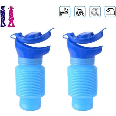 Lot de 2 - Toilettes d'urgence unisexes - WC d'urgence - Toilettes d'urgence réutilisables - 750 ml - Entonnoir pour urinoir - Toilettes de camping - Bleu - Entonnoirs pour urinoirs hommes et femmes - (1/5)