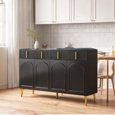 Buffet coloris noir en MDF 140 x 38 x 82 cm (1/5)
