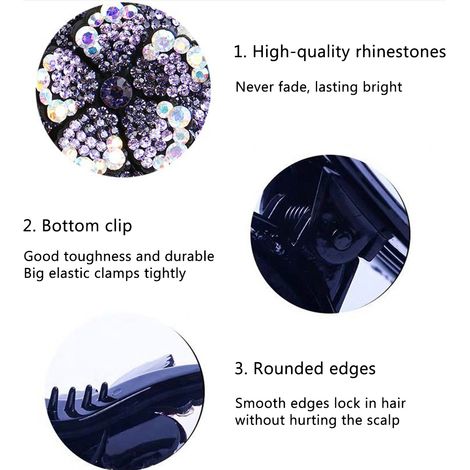[Yue Xing Hui] 1 pince à cheveux pour femme, grande pince griffe pour chignon, accessoire de cheveux double fleur, pince bec de canard strass, pince queue d'hirondelle double fleur - Bleu éclatant