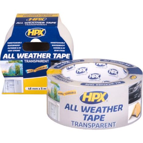 Universelles, transparentes HPX Allwetter-Klebeband 48 mm x 5 m zur Reparatur von Planen, Folien, Glas und Fenstern langlebig und witterungsbeständig.