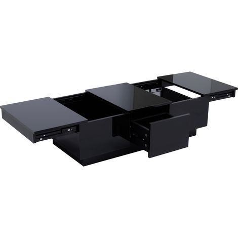 Table basse rectangulaire noire partiellement haute brillance avec tiroirs et espaces de rangement intégrés (1/5)