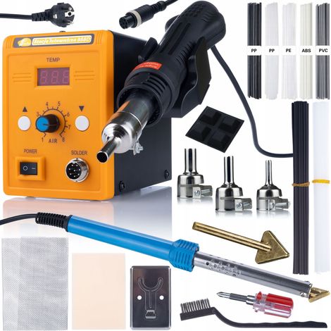 Set Stazione di saldatura ad aria calda Rosfix 858D + Saldatore Blue Lark 80W BL80W con un set di accessori (plastica, rete) + Kit Prowelder Mini