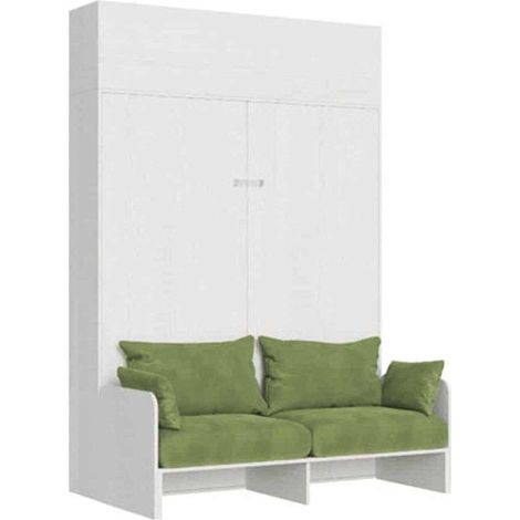 Letto matrimoniale a scomparsa 160 Kentaro con divano e pensile bianco frassino, verde