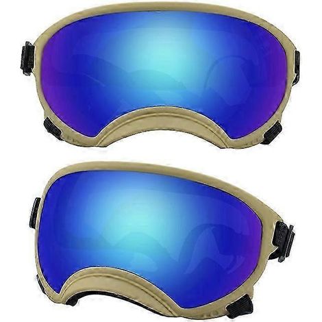 Hundebrille UV-Schutz, hohe Stoßfestigkeit, verstellbares Gummiband, atmungsaktiv, für Welpen und große Hunderassen (Khaki und Blau, Größe L) (1/5)