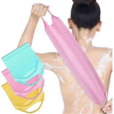 Lot de 3 gants exfoliants pour le dos avec poignées, en nylon, pour un gommage corporel allongé et extensible, avec sangle (1/3)