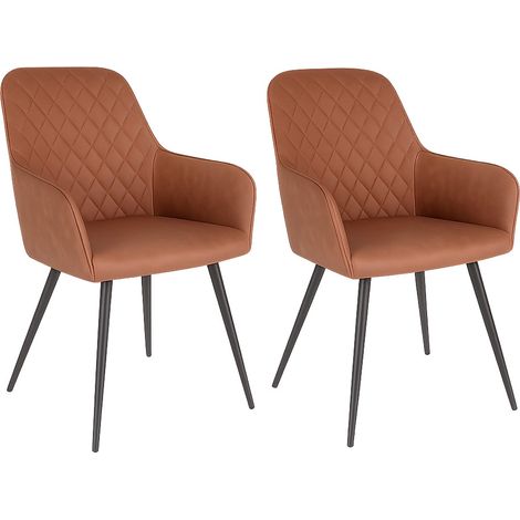 Lot de 2 fauteuils de salle à manger KARU – Simili cuir et pieds métal noir-Marron vintage (1/5)