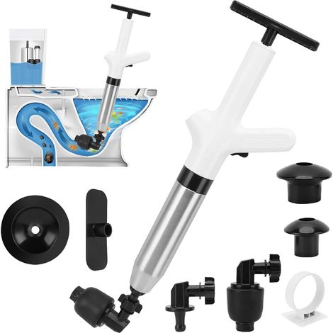 Déboucheur de Toilette à Air Comprimé, Déboucheurs Ventouses avec Baromètre, Ventouse Deboucheur WC avec 3 Têtes de Piston et Gonfleur, Débouchage pour Toilette, Évier, Baignoire(Blanc) (1/5)