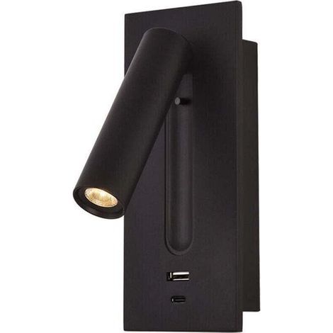 Liseuse LED lampe de chevet avec interrupteur caché, prise USB-C, encastrée/murale, rotative 350° et pliable 90°, 3 W, lumière chaude 3000 K, couleur noir (1/4)