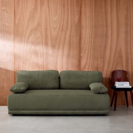 Banquette convertible 3 places velours côtelé avec coffre de rangement - L 192 x P 100 x H 81cm - Nelson Velours côtelé Kaki (1/5)