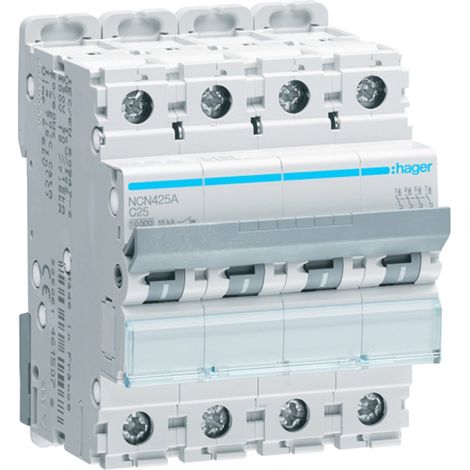 Interruttore magnetotermico Hager 4P 25A 10KA C 4 moduli NCN425A