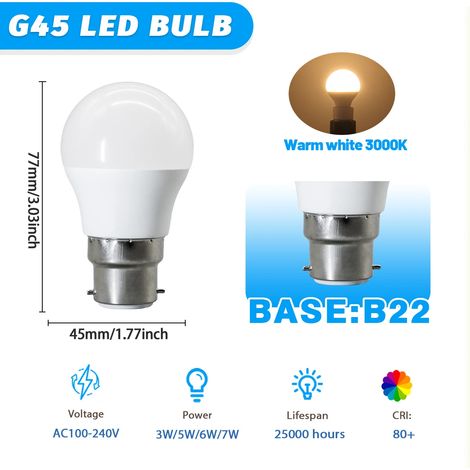 (B22 3000K, 3W) Lot de 4 mini ampoules LED G45, sans scintillement, économes en énergie pour une utilisation domestique (1/5)