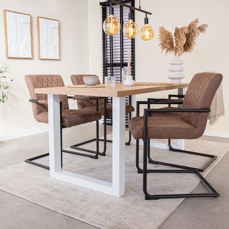 Esstisch Lenzo Rustic Oak U-Bein weiß (1/5)