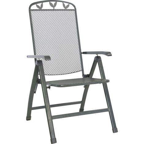 Greemotion Sedia Giardino Pieghevole “Toulouse” con braccioli e Schienale Regolabile in 5 Posizioni, in Acciaio Rivestito in plastica, ca. 58 x 108 x 64 cm, Grigio Ferro (1/5)