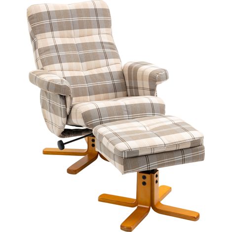 Linen Swivel Recliner Chair with Footstool, Wooden Base Storage for Living Room, Multicolour (1/5)