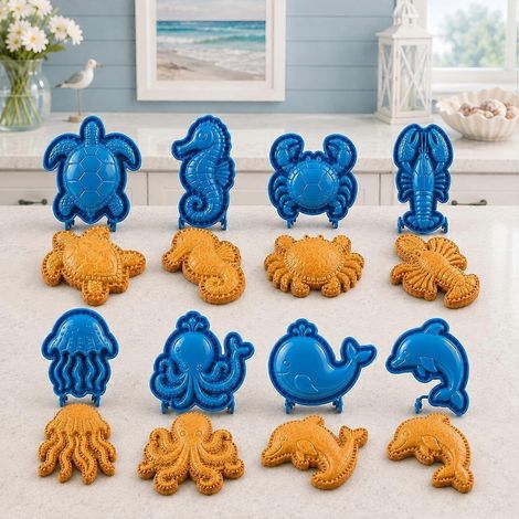 Collection de presses à tartes « Océan » moules à tartes remplis d'animaux marins presse-pâte réutilisables pour mini-tartes de poche - 8 pièces (1/4)