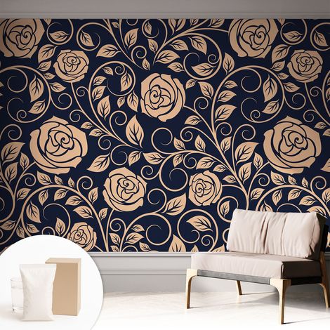 Papier peint intissé pour salon chambre à coucher peint imprimé Installation facile - Colle incluse gratuite Fleurs romantiques 312x219 cm (1/5)