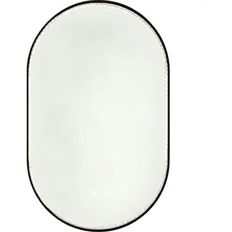 Miroir de salle de bain ovale 50x80 cm avec éclairage LED, fonction anti-buée, 3 températures de couleur réglables et cadre noir orné de cristaux (1/5)