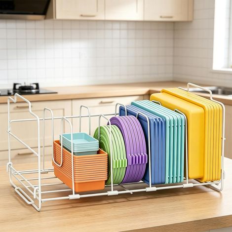 Support de couvercle de casserole, boîte de conservation pour tiroir et armoire, avec 4 séparateurs réglables, pas de montage nécessaire, organisateur de rangement pour couvercles de casseroles (1/5)