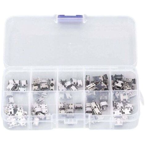 BARKBUSTERS 100 Pièces Micro MINI USB Prise Femelle Connecteur Micro USB Prises USB Réparation Remplacement Adaptateur Assortiment Ensemble avec Boîte de Rangement (1/4)