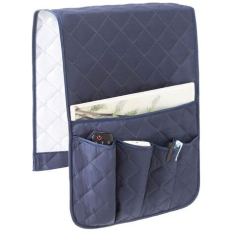 Organisateur d'accoudoir de canapé, organisateur de rangement antidérapant pour fauteuil inclinable avec 5 poches pour téléphone portable, télévision, télécommande, magazines (bleu marine)