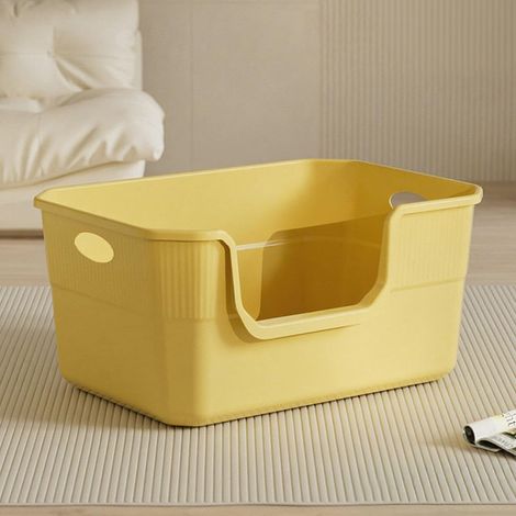 Caja de arena para gatos grande, diseño de bordes altos, entrada baja, adecuada para gatos grandes y gatos mayores para uso interior, a prueba de salpicaduras e impermeable, montaje sin herramientas, 