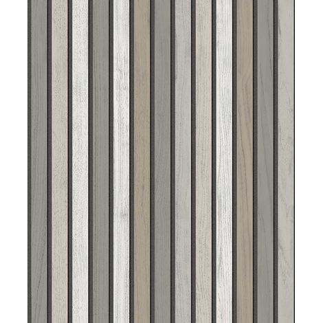 Papier peint lattes bois gris minéral (1/3)