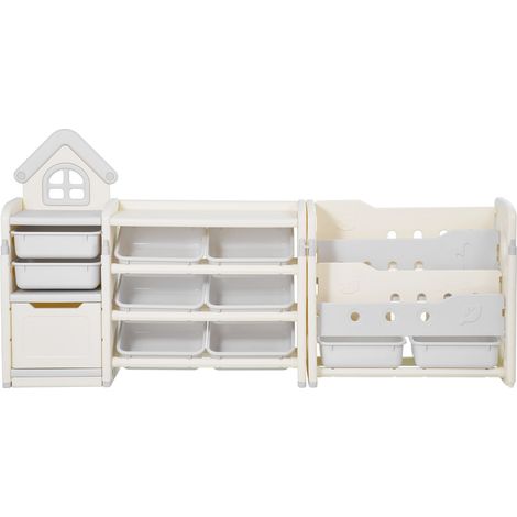 Rangement pour jouets d'enfants avec étagère, organisateur de rangement à 4 niveaux avec 10 bacs en plastique amovibles, meuble de rangement avec étagère pour chambre, bureau, salle de jeux, salle de (1/5)
