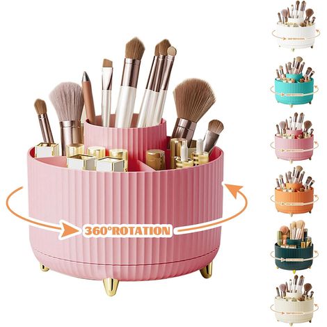Organisateur maquillage rotatif - 1 unité - ABS style moderne - Rotation 360° 5 compartiments - Pour salle de bain et coiffeuse - Rose (1/5)