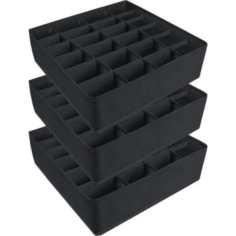 Set of 3 Drawer Organizers, Foldable Underwear Storage Boxes in Breathable Fabric, Ideal for Socks and Ties (Black) (1/4)