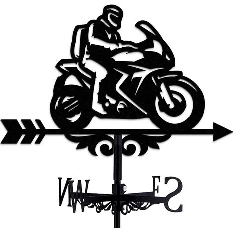 Vintage Black Metal Motorcycle Weathervane with Hollow Wind Direction Indicator for Garden Roof Decoration 35x27cm (1/5)