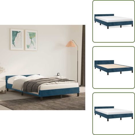The Living Store Giroletto senza Materasso Blu Scuro 120x190 cm Velluto - Letto con testiera