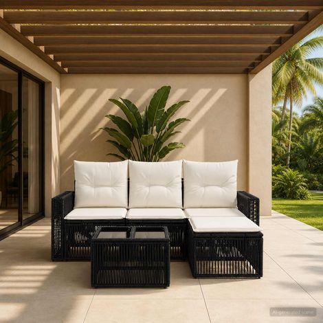 vidaXL Set Divano da Giardino 5 pcs Nero e Bianco Crema (1/5)