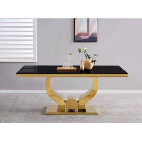 Homy France – Table de salle à manger marbré blanc 180x90x75cm – Pied central doré en acier – Élégante pour salon et cuisine