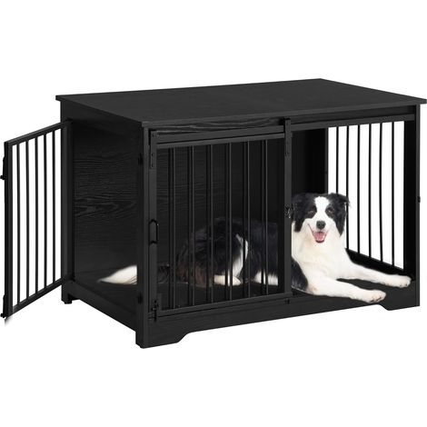 Cage pour chien en bois 100 cm – 2 portes coulissantes – Tube en acier de 10 mm – Anti-mastication – Dimensions 94L x 55W x 57,4H cm (1/5)