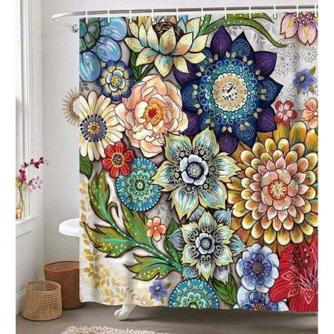 Rideau De Douche - 180 X 200 Cm - Polyester Anti Moisissure - Lavable En Machine - Avec 12 Anneaux (1/3)