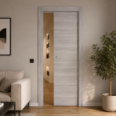 Porta da interno scorrevole reversibile olmo grigio effetto venato H210 cm - 70xH210 cm (1/4)