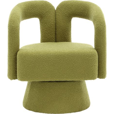 Fauteuil pivotant 360° en bouclé vert olive avec assise rembourrée pour salon, bureau, chambre (1/5)