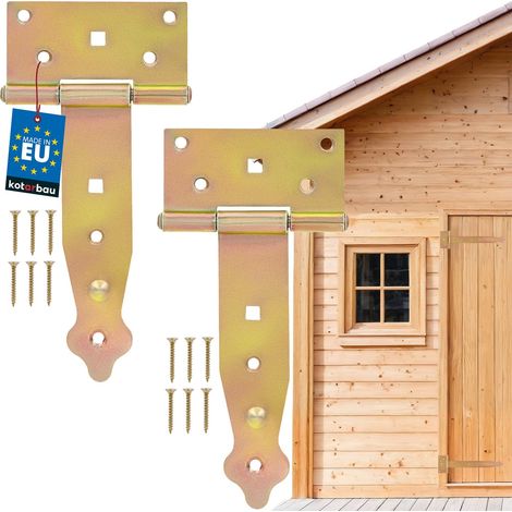 KOTARBAU® Lot de 2 Charnière Porte Lourde - en T - Acier Galvanisé - 150 mm - Doré - Gond Portail - Charnière Portail - Penture pour Porte Bois