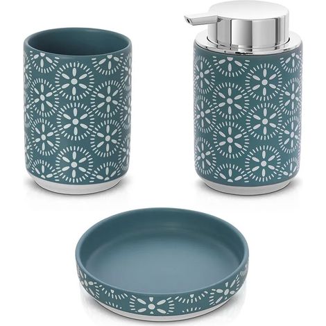 Set accessori bagno 3 pezzi da appoggio in ceramica turchese cobalto Circus (1/5)