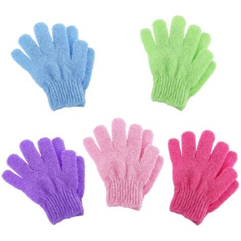 Lot de 10 gants exfoliants, gants de toilette, gants de bain, gants de douche, exfoliants, accessoires de bain, 5 couleurs (1/5)