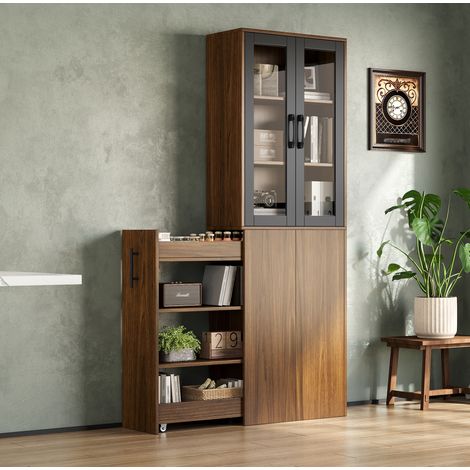 Meuble de rangement cuisine étroit 60 x 30 x 180 cm avec portes vitrées OKMYHOME (1/5)