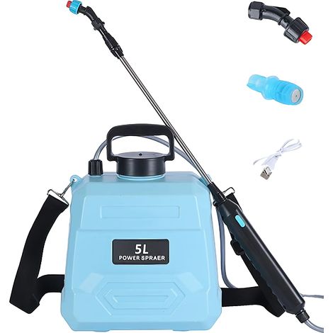 Pulvérisateur de jardin, alimenté par batterie, design léger de sac à dos, 5L Bleu clair (1/2)