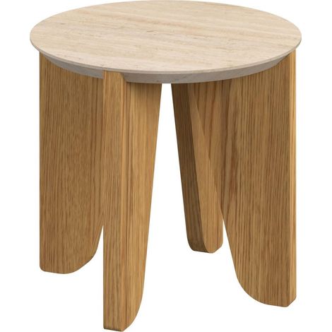 Table d'appoint ronde avec plateau effet travertin LIMA