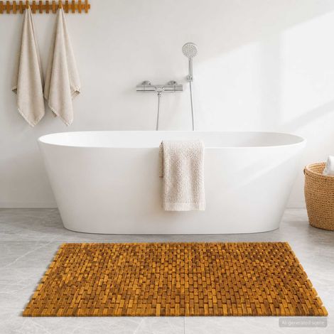 Tapis de bain Naturel 105 x 160 cm Bois d'Acacia Massif (1/5)